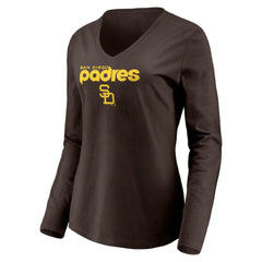 San Diego Padres Women's Cooperstown Collection Wahconah Long Sleeve V-Neck T-Shirt - Brown - MLB on Sale