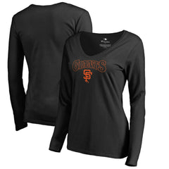 San Francisco Giants Women's Cooperstown Collection Wahconah Long Sleeve V-Neck T-Shirt - Black - MLB Sale
