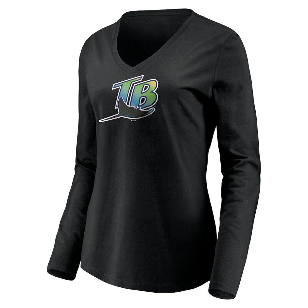 Tampa Bay Rays Women's Cooperstown Collection Wahconah Long Sleeve V-Neck T-Shirt - Black - MLB Sale