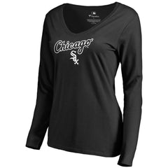 Chicago White Sox Women's Team Lockup Slim Fit Long Sleeve V-Neck T-Shirt - Black - MLB Online