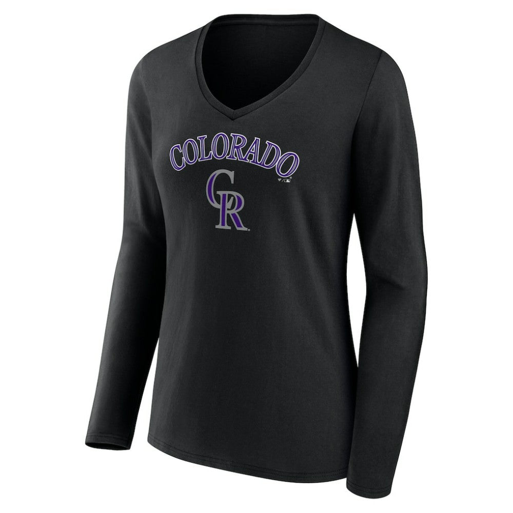 Colorado Rockies Women's Team Lockup Slim Fit Long Sleeve V-Neck T-Shirt - Black - MLB Sale