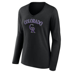 Colorado Rockies Women's Team Lockup Slim Fit Long Sleeve V-Neck T-Shirt - Black - MLB Sale