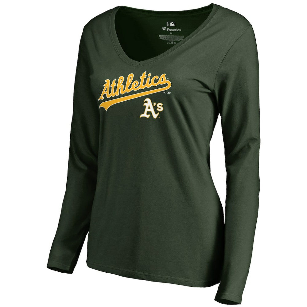 Athletics Women's Team Lockup Slim Fit Long Sleeve V-Neck T-Shirt - Green - MLB Online