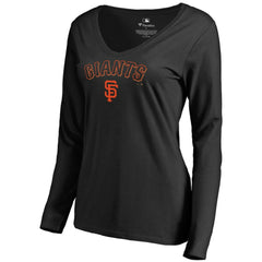 San Francisco Giants Women's Team Lockup Slim Fit Long Sleeve V-Neck T-Shirt - Black - MLB Discount