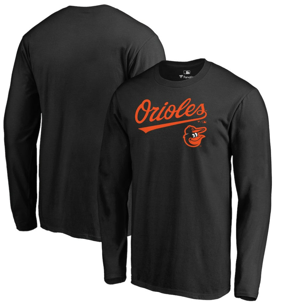 Baltimore Orioles Team Lockup Long Sleeve T-Shirt - Black - MLB Discount