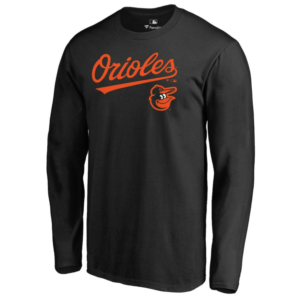 Baltimore Orioles Team Lockup Long Sleeve T-Shirt - Black - MLB Discount