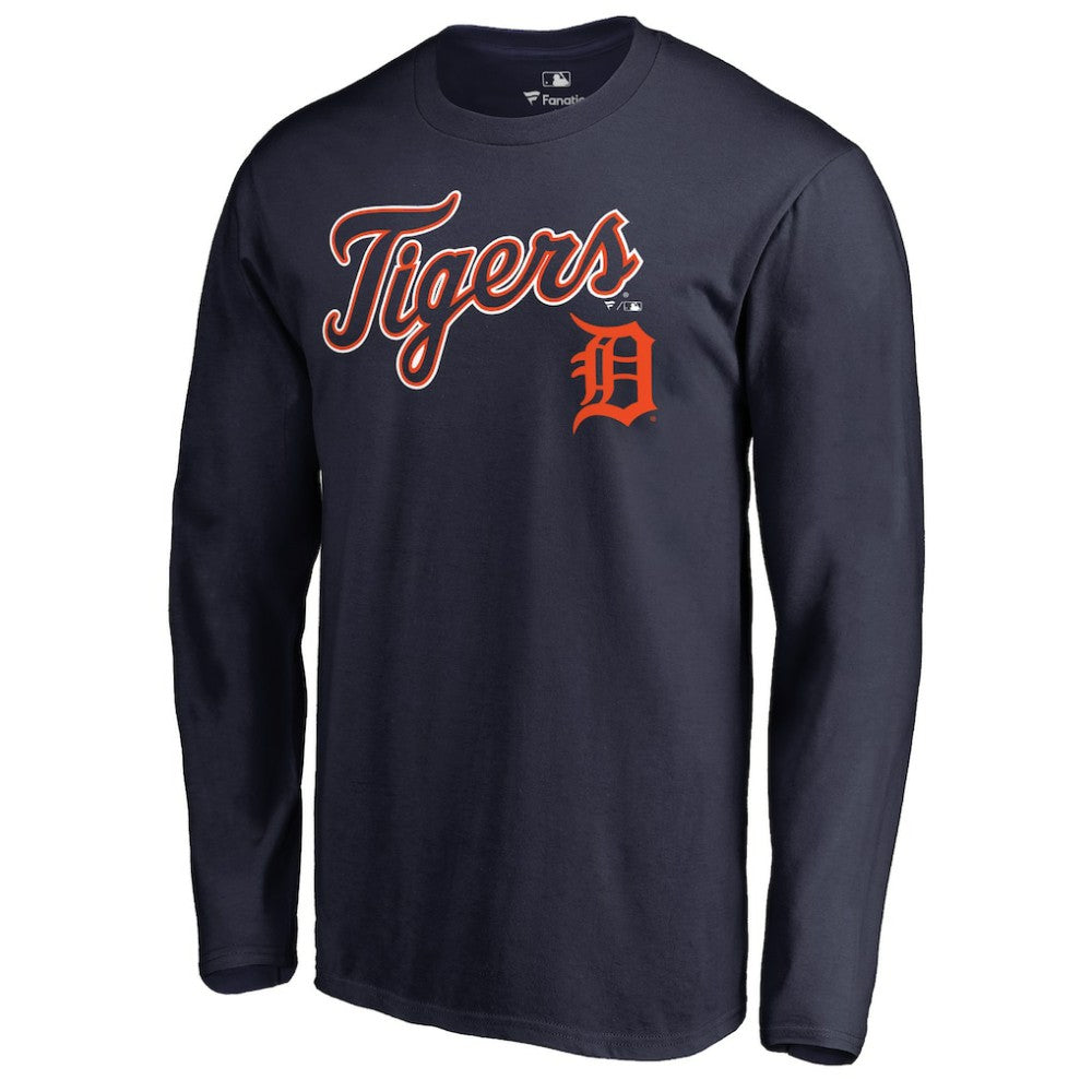 Detroit Tigers Team Lockup Long Sleeve T-Shirt - Navy - MLB Lifestyle