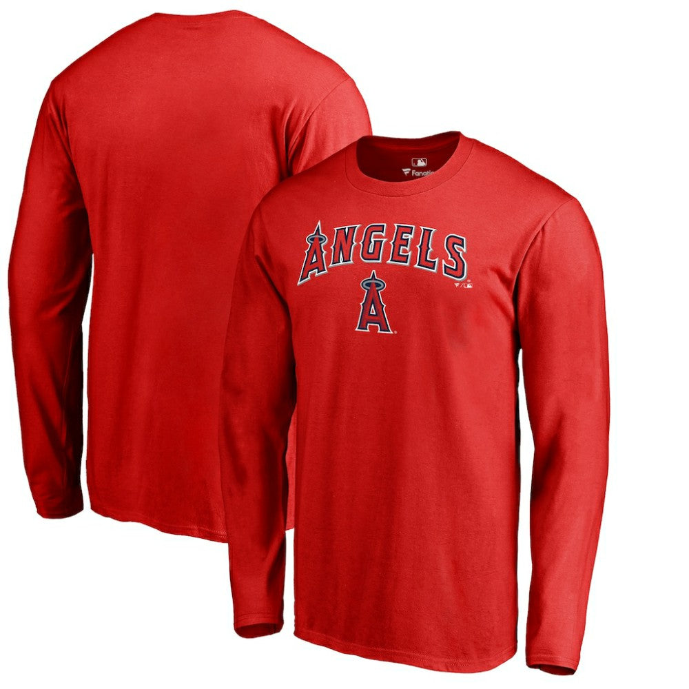 Los Angeles Angels Team Lockup Long Sleeve T-Shirt - Red - MLB Discount