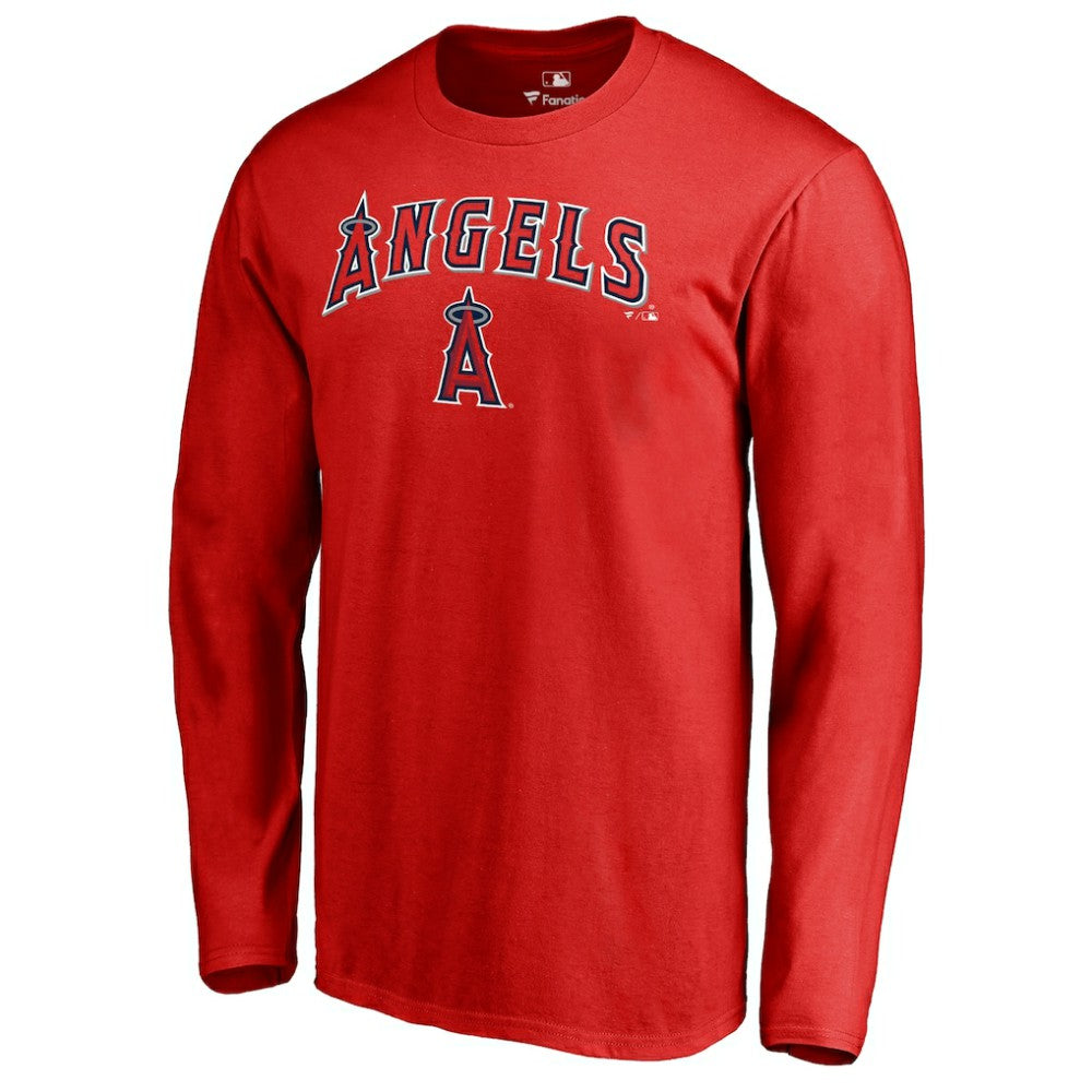Los Angeles Angels Team Lockup Long Sleeve T-Shirt - Red - MLB Discount