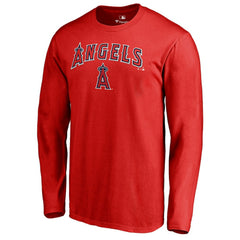 Los Angeles Angels Team Lockup Long Sleeve T-Shirt - Red - MLB Discount