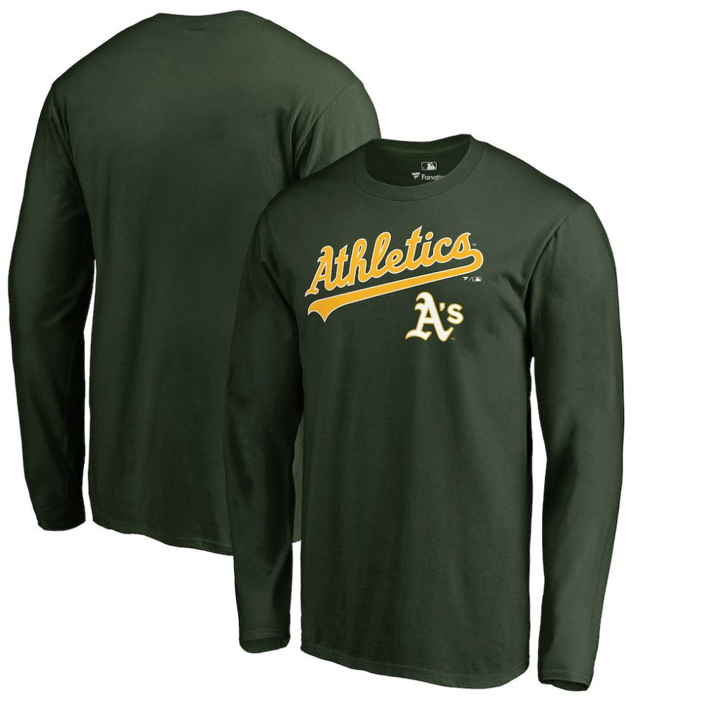 Athletics Team Lockup Long Sleeve T-Shirt - Green - MLB Discount