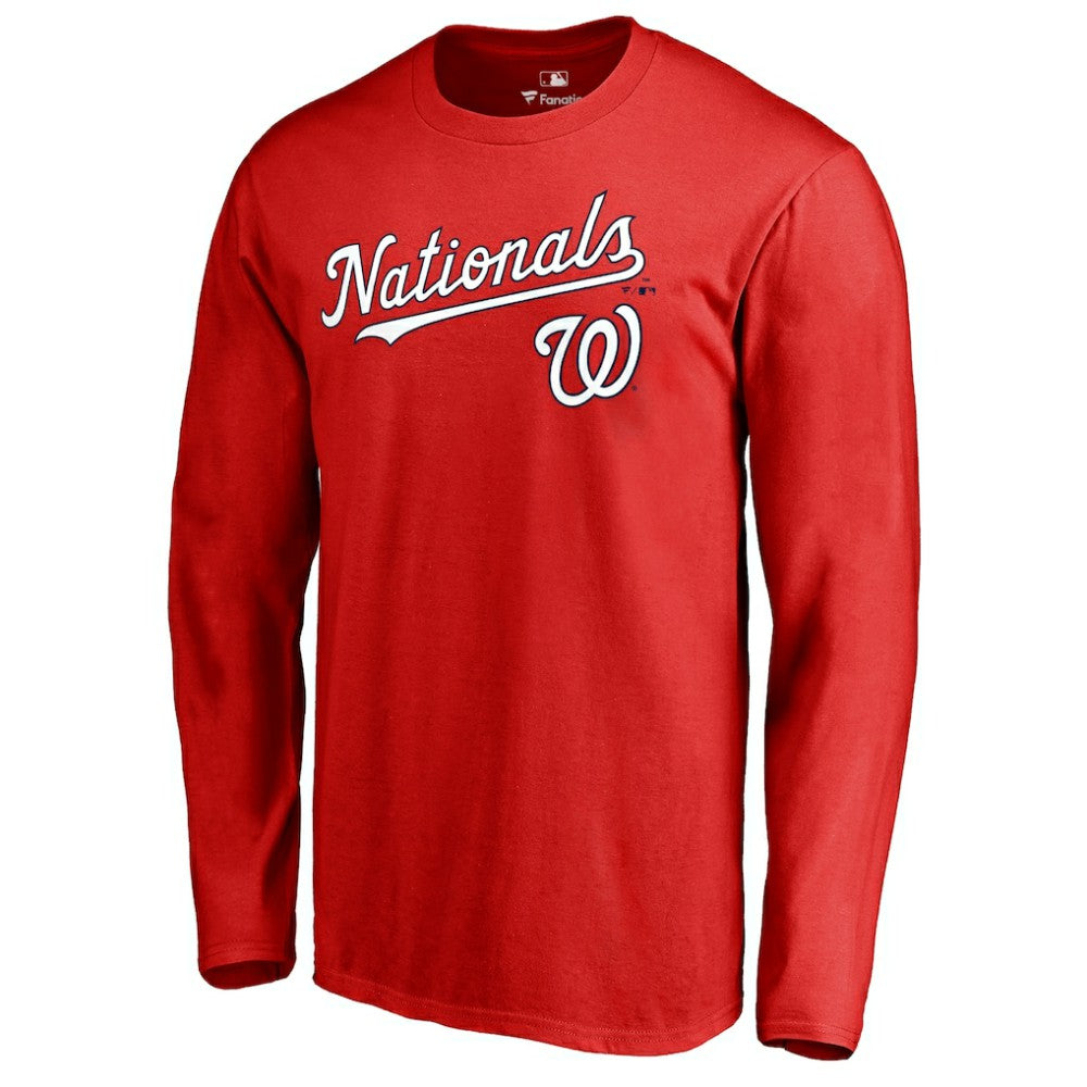 Washington Nationals Team Lockup Long Sleeve T-Shirt - Red - MLB Sale