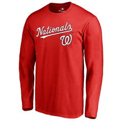 Washington Nationals Team Lockup Long Sleeve T-Shirt - Red - MLB Sale
