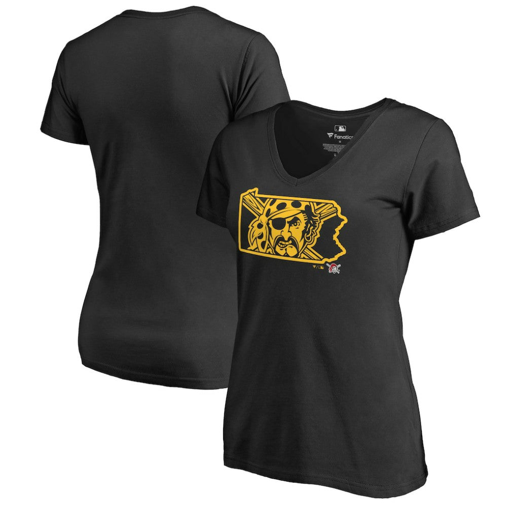 Pittsburgh Pirates Women's Hometown Collection Bucco State V-Neck T-Shirt - Black - MLB on Sale