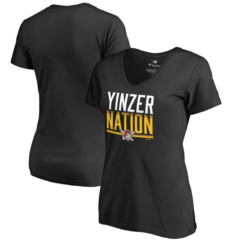Pittsburgh Pirates Women's Hometown Collection Yinzer Nation V-Neck T-Shirt - Black - MLB Sale
