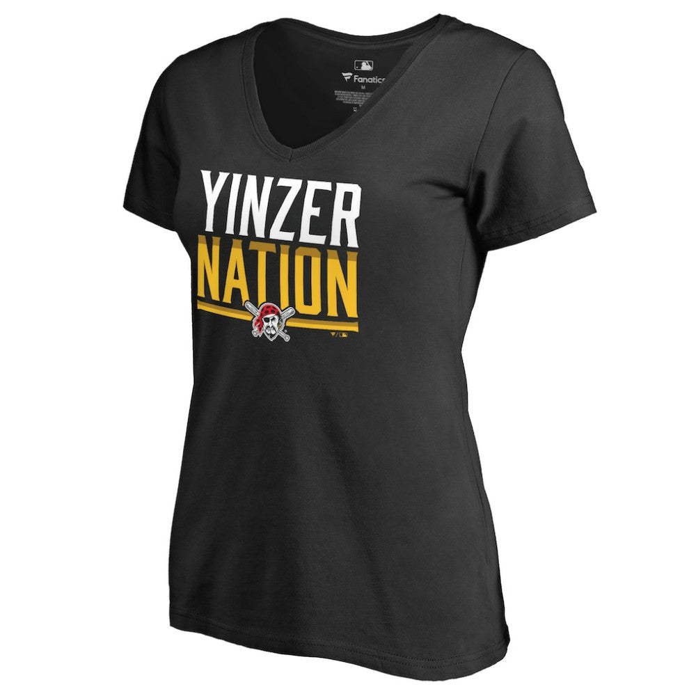 Pittsburgh Pirates Women's Hometown Collection Yinzer Nation V-Neck T-Shirt - Black - MLB Sale