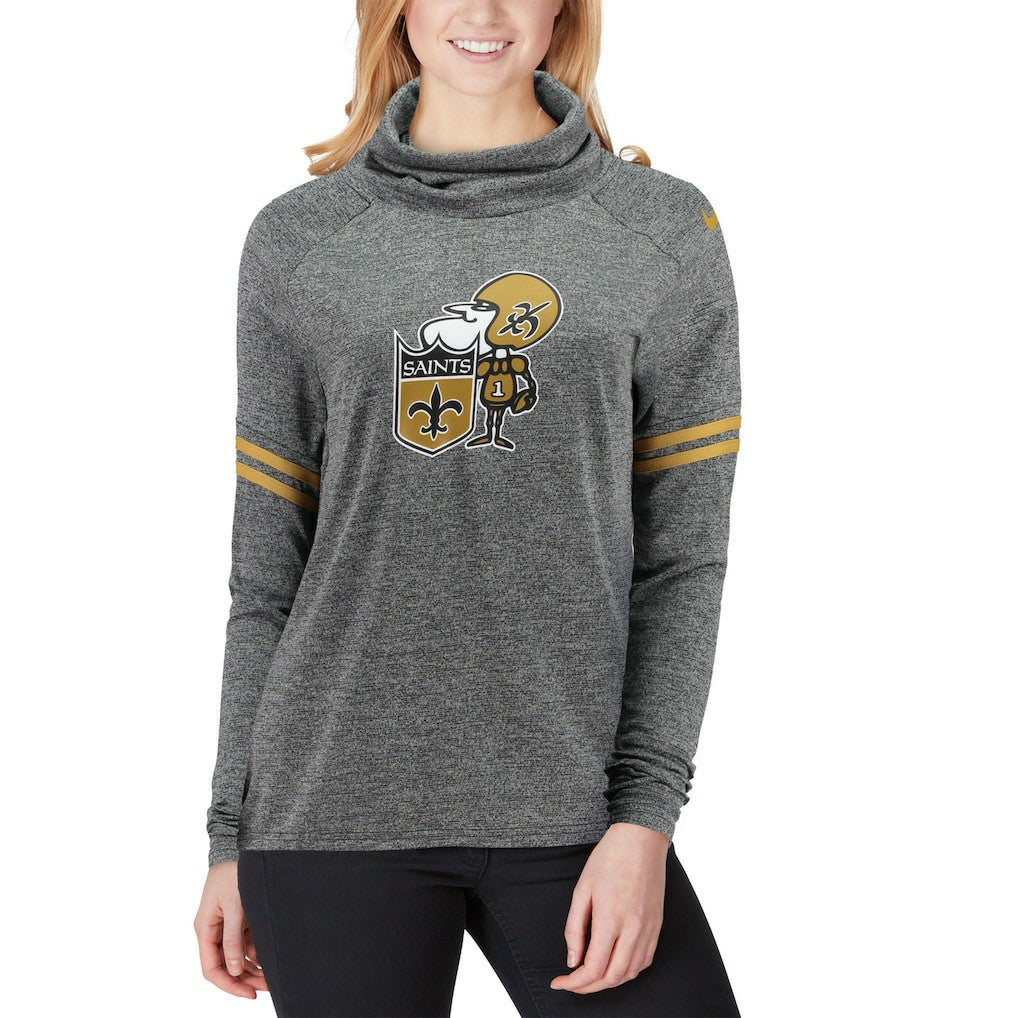 Nike New Orleans Saints Women's Historic Marks Long Sleeve Tri-Blend Funnel Sweatshirt Black