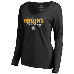 Boston Bruins Women's Iconic Collection Script Assist Long Sleeve V-Neck T-Shirt - Black - NHL 3008697