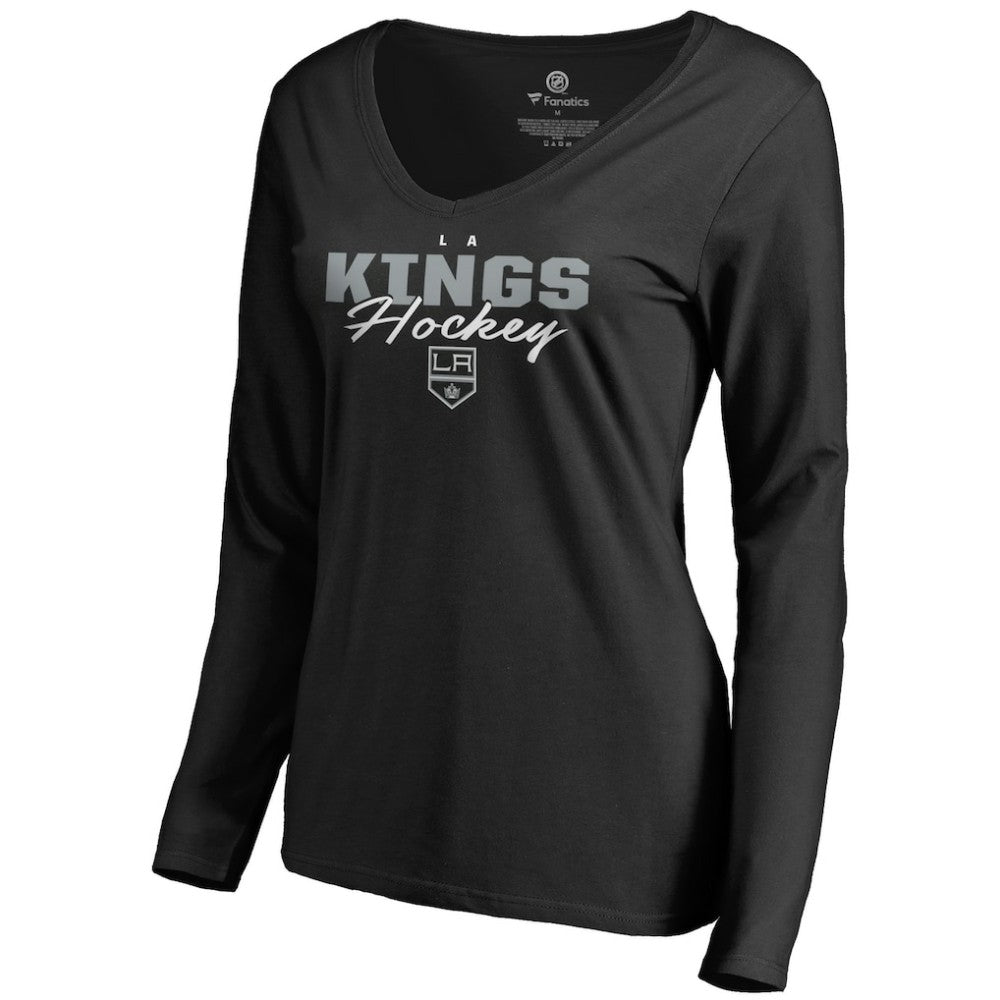 Los Angeles Kings Women's Iconic Collection Script Assist Long Sleeve V-Neck T-Shirt - Black - NHL 3008708