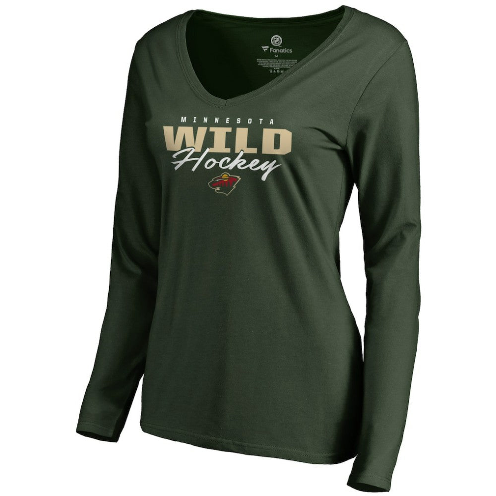 Minnesota Wild Women's Iconic Collection Script Assist Long Sleeve V-Neck T-Shirt - Green - NHL 3008709