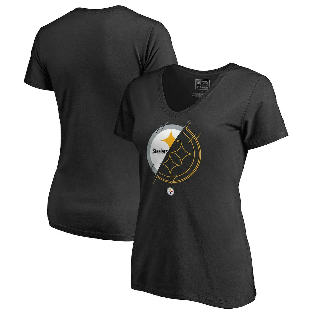 Pittsburgh Steelers Women's X-Ray Slim Fit V-Neck T-Shirt Black