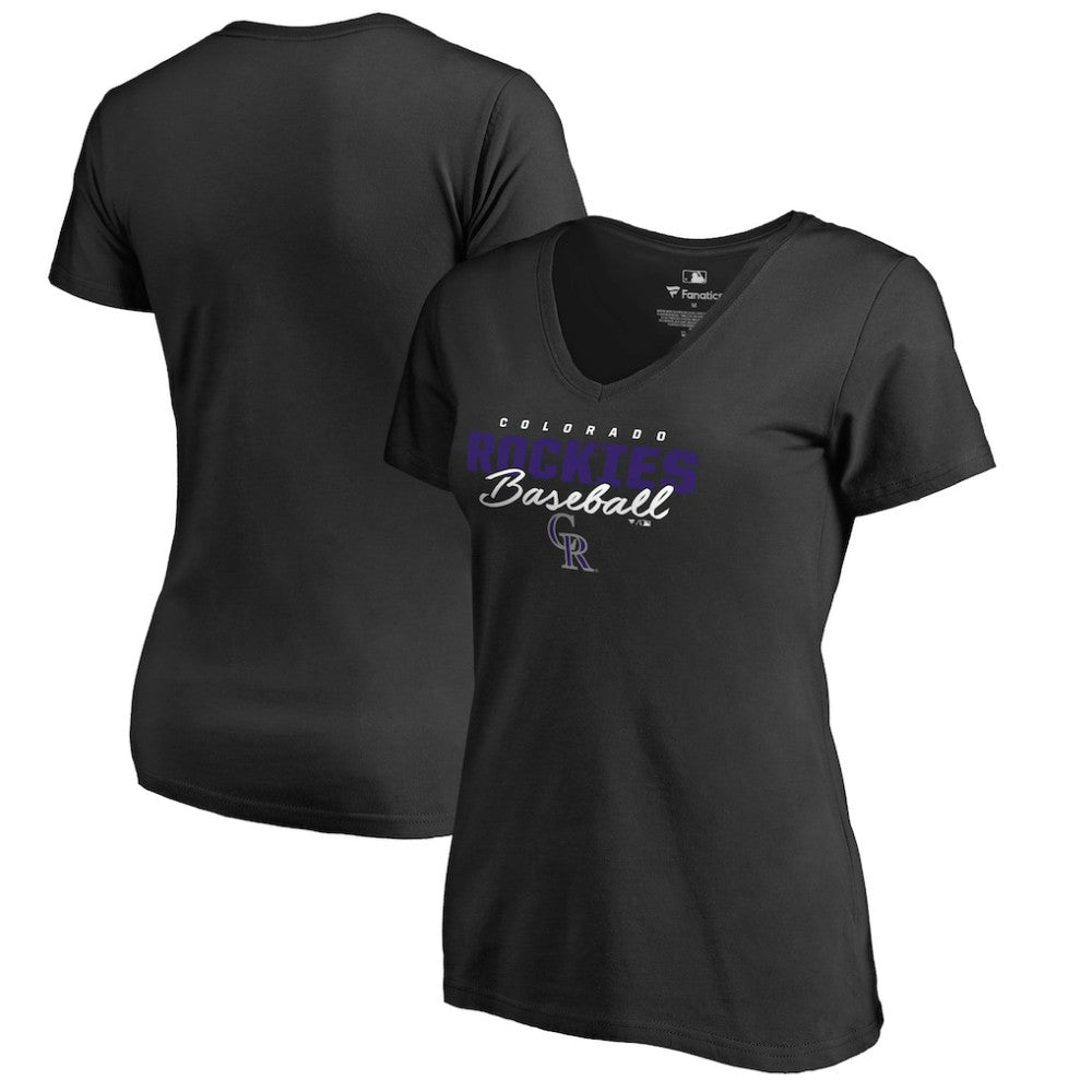 Colorado Rockies Women's Script Assist V-Neck T-Shirt - Black - MLB Lifestyle