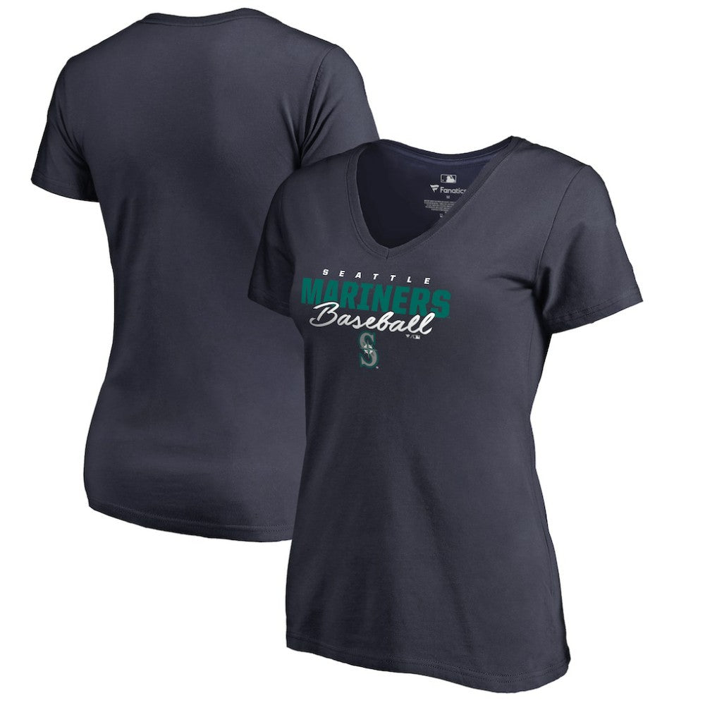 Seattle Mariners Women's Script Assist V-Neck T-Shirt - Navy - MLB Online