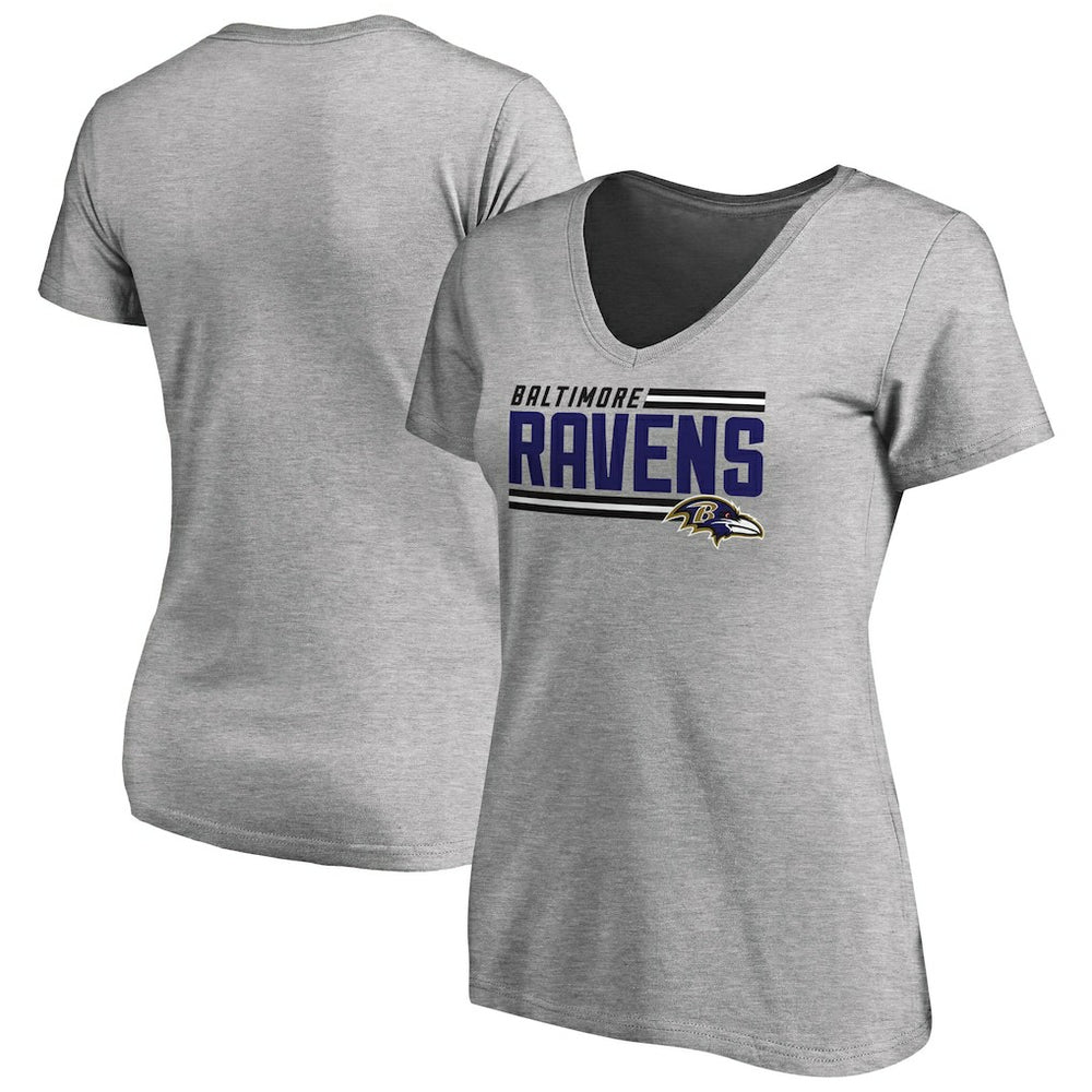 Baltimore Ravens Women's Iconic Collection On Side Stripe V-Neck T-Shirt Ash