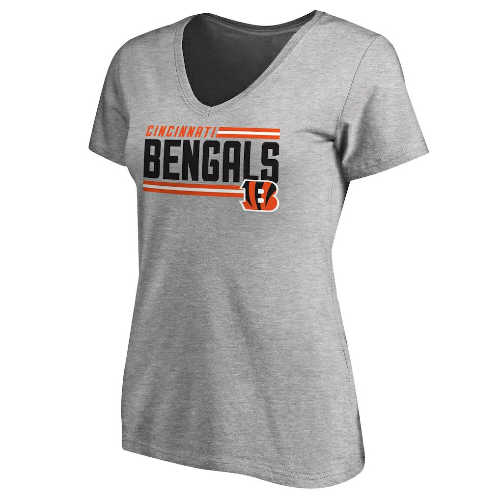Cincinnati Bengals Women's Iconic Collection On Side Stripe V-Neck T-Shirt Heather Gray