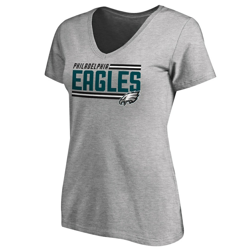 Philadelphia Eagles Women's Iconic Collection On Side Stripe V-Neck T-Shirt Ash