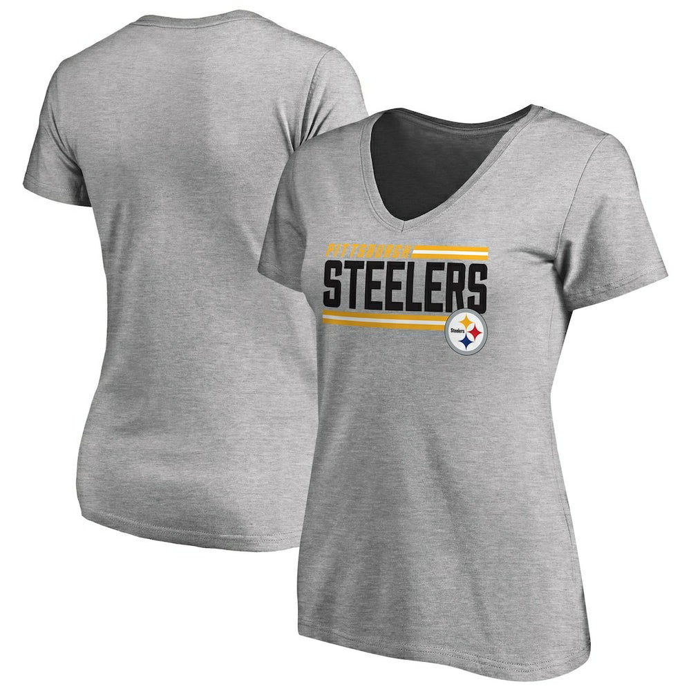 Pittsburgh Steelers Women's Iconic Collection On Side Stripe V-Neck T-Shirt Heather Gray