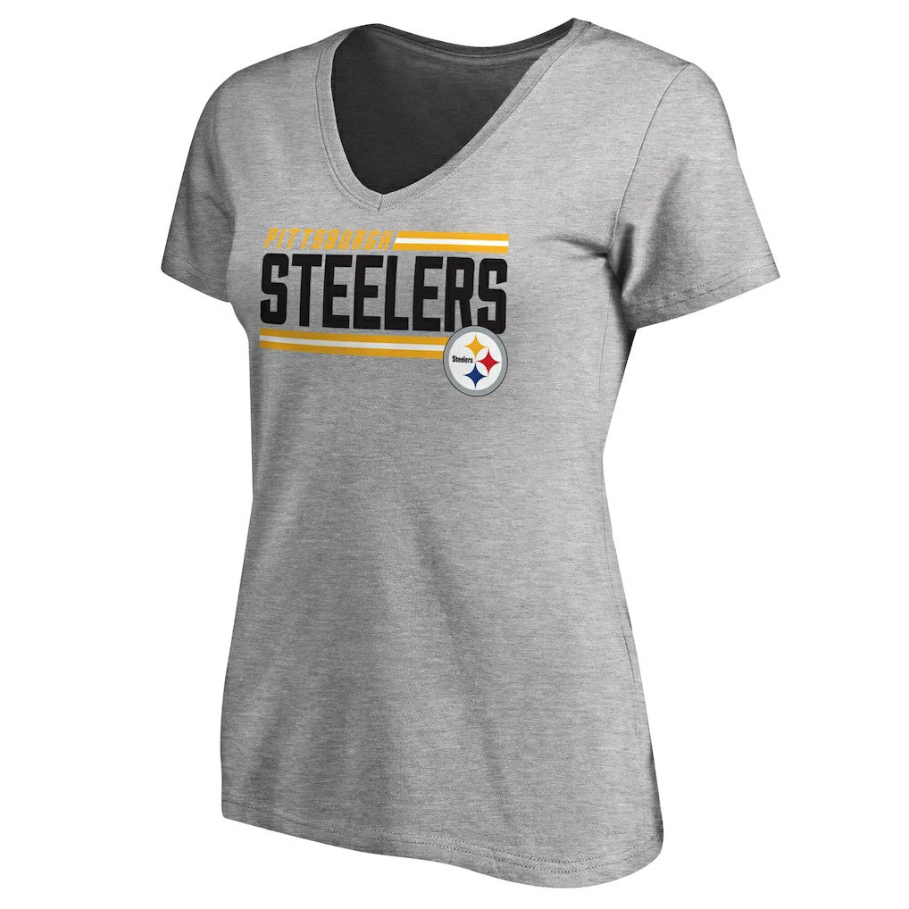 Pittsburgh Steelers Women's Iconic Collection On Side Stripe V-Neck T-Shirt Heather Gray