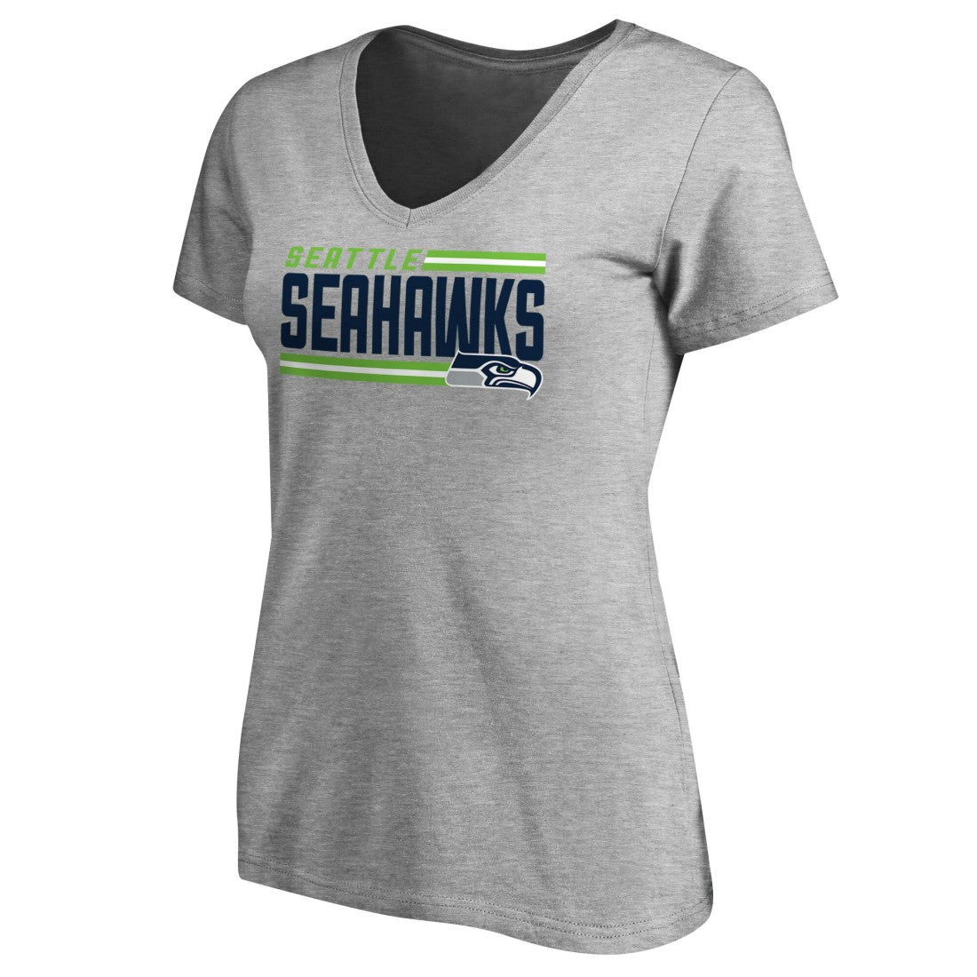 Seattle Seahawks Women's Iconic Collection On Side Stripe V-Neck T-Shirt Heather Gray