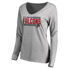 Atlanta Falcons Women's Iconic Collection On Side Stripe Long Sleeve V-Neck T-Shirt Ash