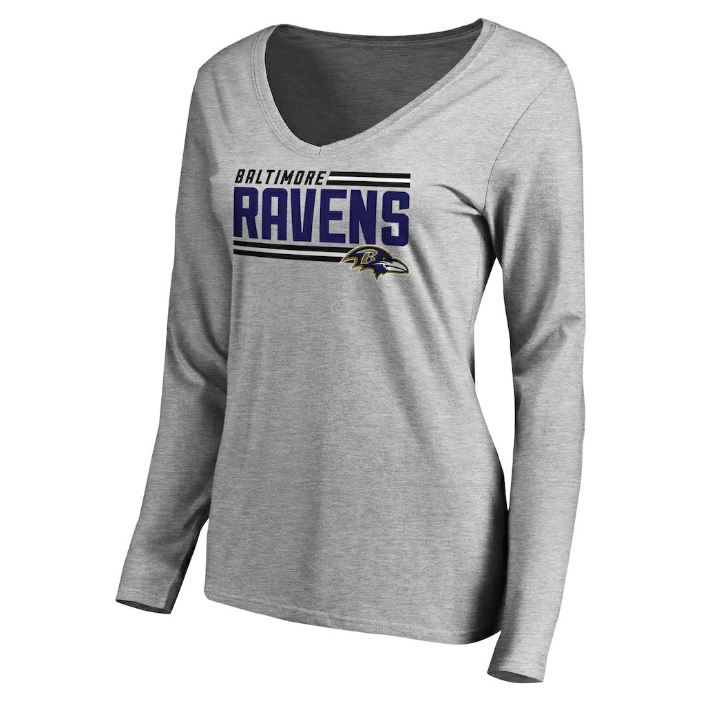 Baltimore Ravens Women's Iconic Collection On Side Stripe Long Sleeve V-Neck T-Shirt Ash