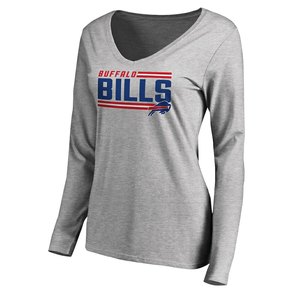 Buffalo Bills Women's Iconic Collection On Side Stripe Long Sleeve V-Neck T-Shirt Ash