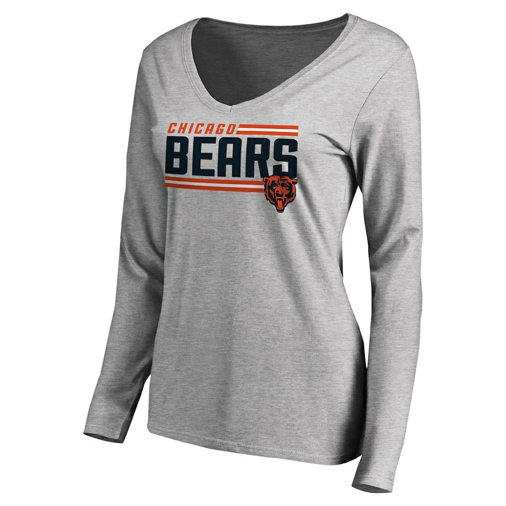 Chicago Bears Women's Iconic Collection On Side Stripe Long Sleeve V-Neck T-Shirt Ash
