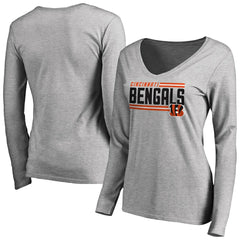 Cincinnati Bengals Women's Iconic Collection On Side Stripe Long Sleeve V-Neck T-Shirt Ash