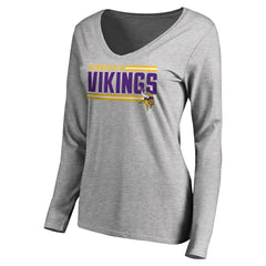 Minnesota Vikings Women's Iconic Collection On Side Stripe Long Sleeve V-Neck T-Shirt Ash