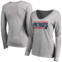 New England Patriots Women's Iconic Collection On Side Stripe Long Sleeve V-Neck T-Shirt Ash