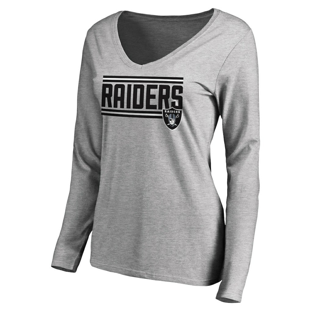 Las Vegas Raiders Women's Iconic Collection On Side Stripe Long Sleeve V-Neck T-Shirt Ash