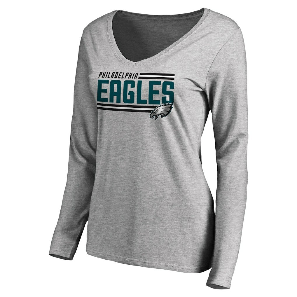 Philadelphia Eagles Women's Iconic Collection On Side Stripe Long Sleeve V-Neck T-Shirt Ash