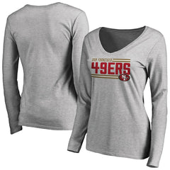 San Francisco 49ers Women's Iconic Collection On Side Stripe Long Sleeve V-Neck T-Shirt Ash