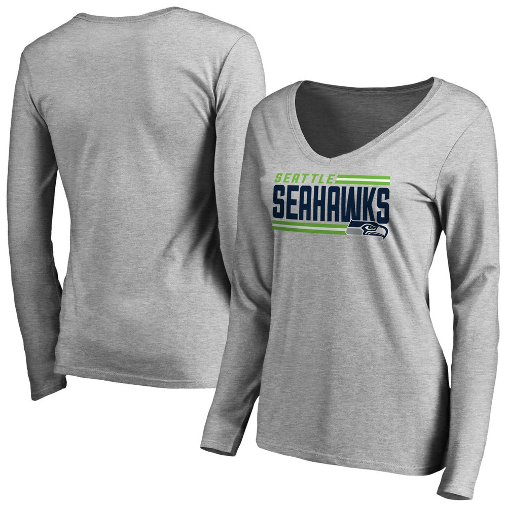 Seattle Seahawks Women's Iconic Collection On Side Stripe Long Sleeve V-Neck T-Shirt Ash