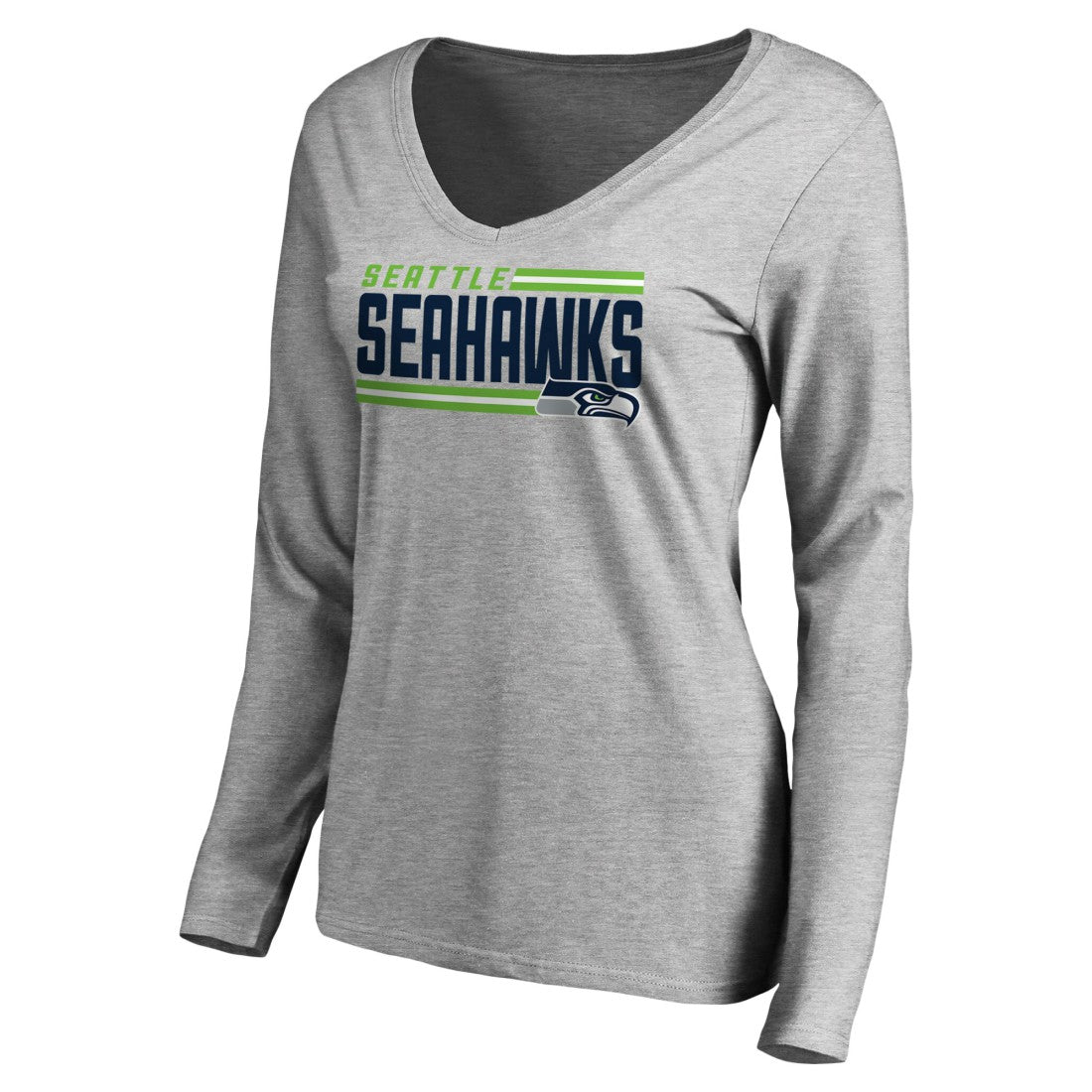 Seattle Seahawks Women's Iconic Collection On Side Stripe Long Sleeve V-Neck T-Shirt Ash