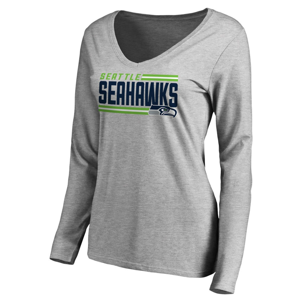 Seattle Seahawks Women's Iconic Collection On Side Stripe Long Sleeve V-Neck T-Shirt Ash