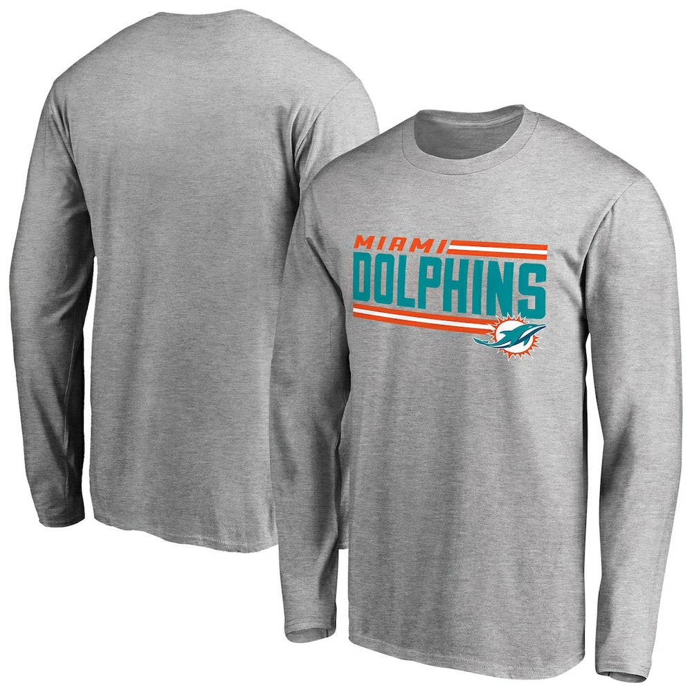 Miami Dolphins Iconic Collection On Side Stripe Long Sleeve T-Shirt Ash