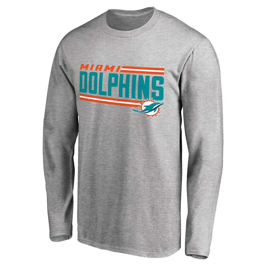 Miami Dolphins Iconic Collection On Side Stripe Long Sleeve T-Shirt Ash