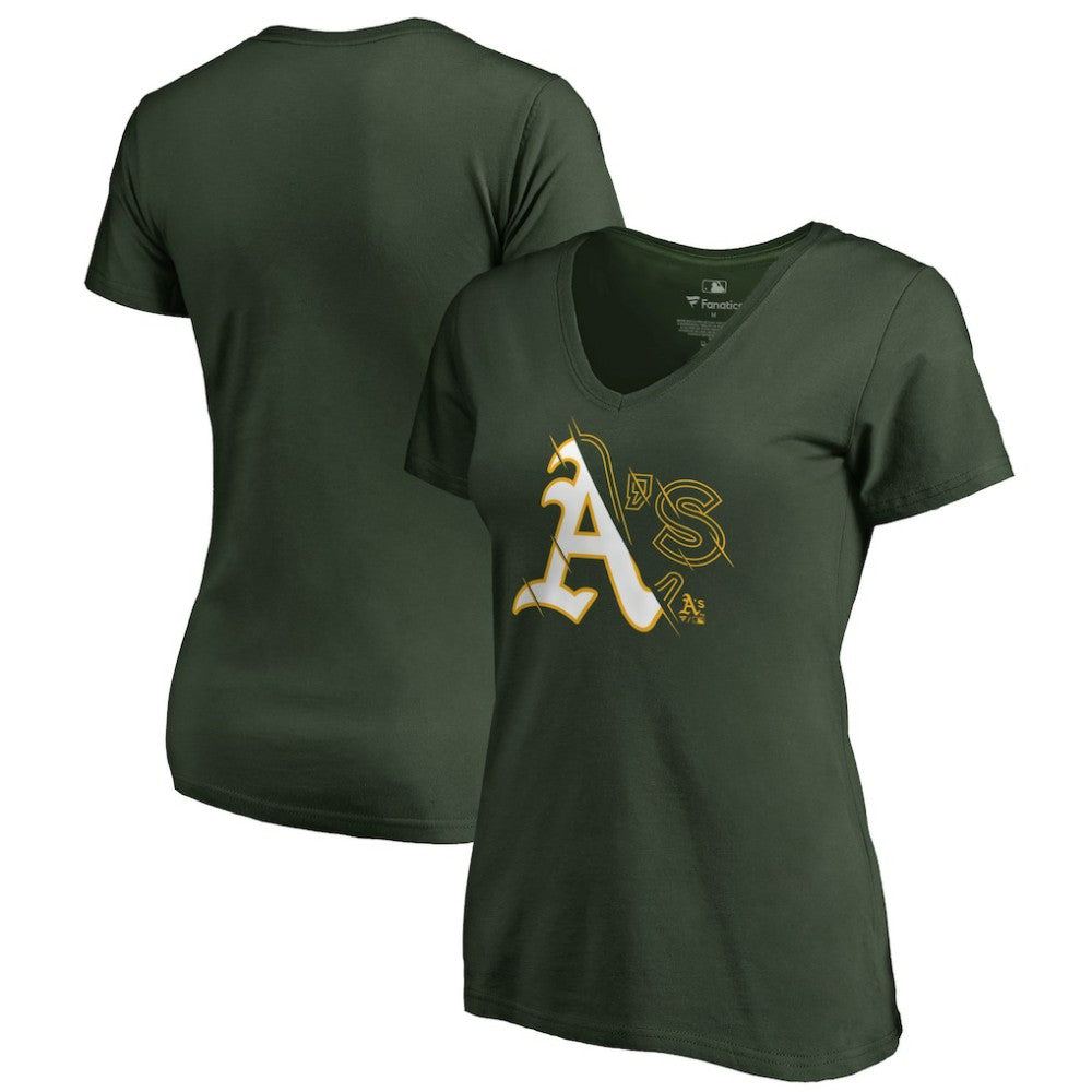 Athletics Women's X-Ray V-Neck T-Shirt - Green - MLB Discount