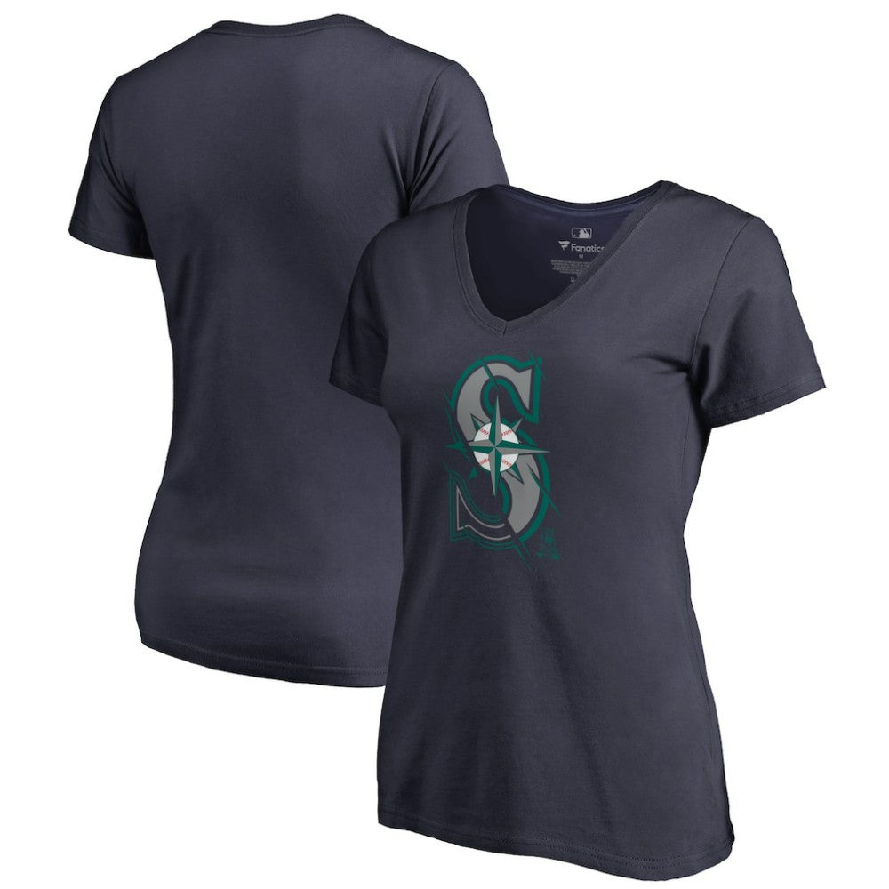 Seattle Mariners Women's X-Ray V-Neck T-Shirt - Navy - MLB Sale